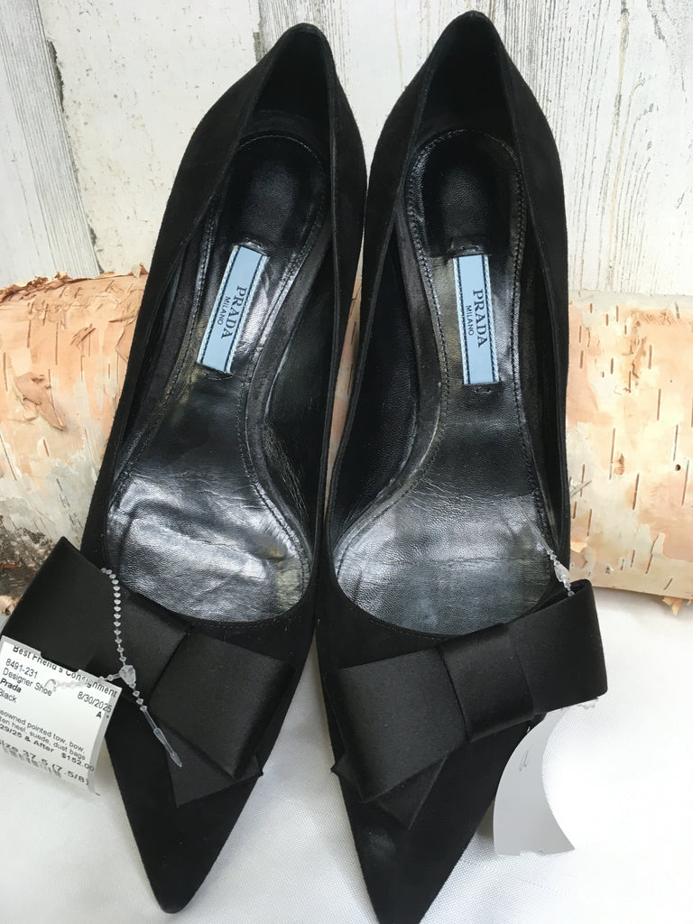Prada Size 37.5 (7.5/8) Black Designer Shoe