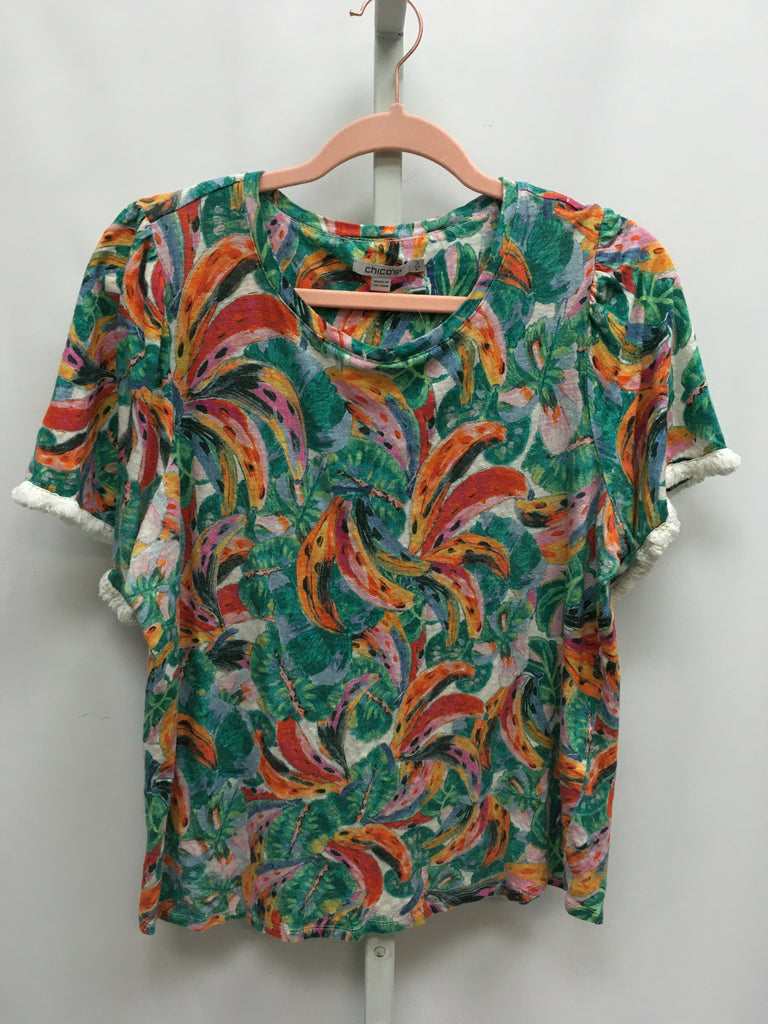 Chico's Size Chico's 3 (X-large) Teal Print Short Sleeve Top