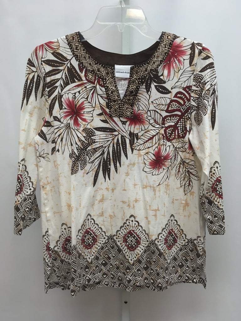 Alfred Dunner Size Small Cream/Brown 3/4 Sleeve Top