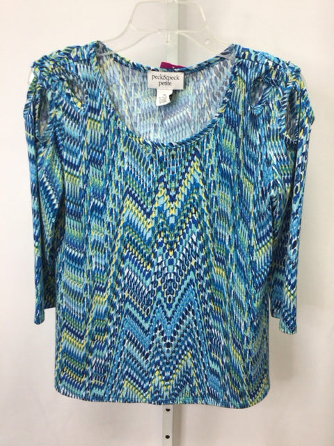 Peck & Peck Size PM Teal/Blue/Yellow 3/4 Sleeve Top