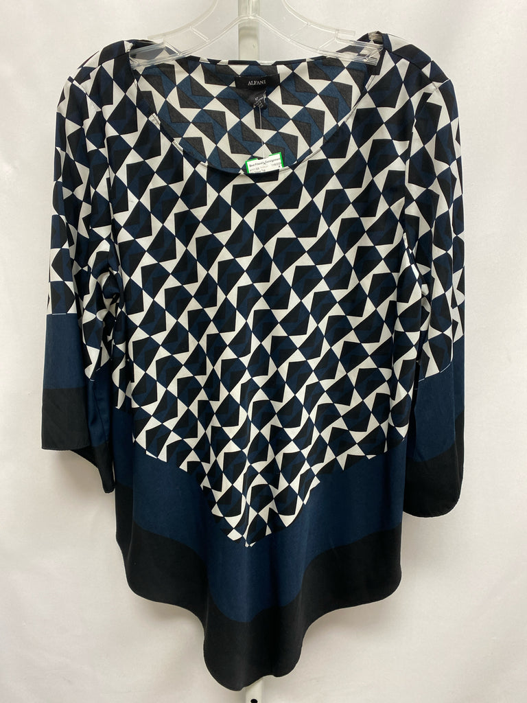 Alfani Size 12L Black Print 3/4 Sleeve Top