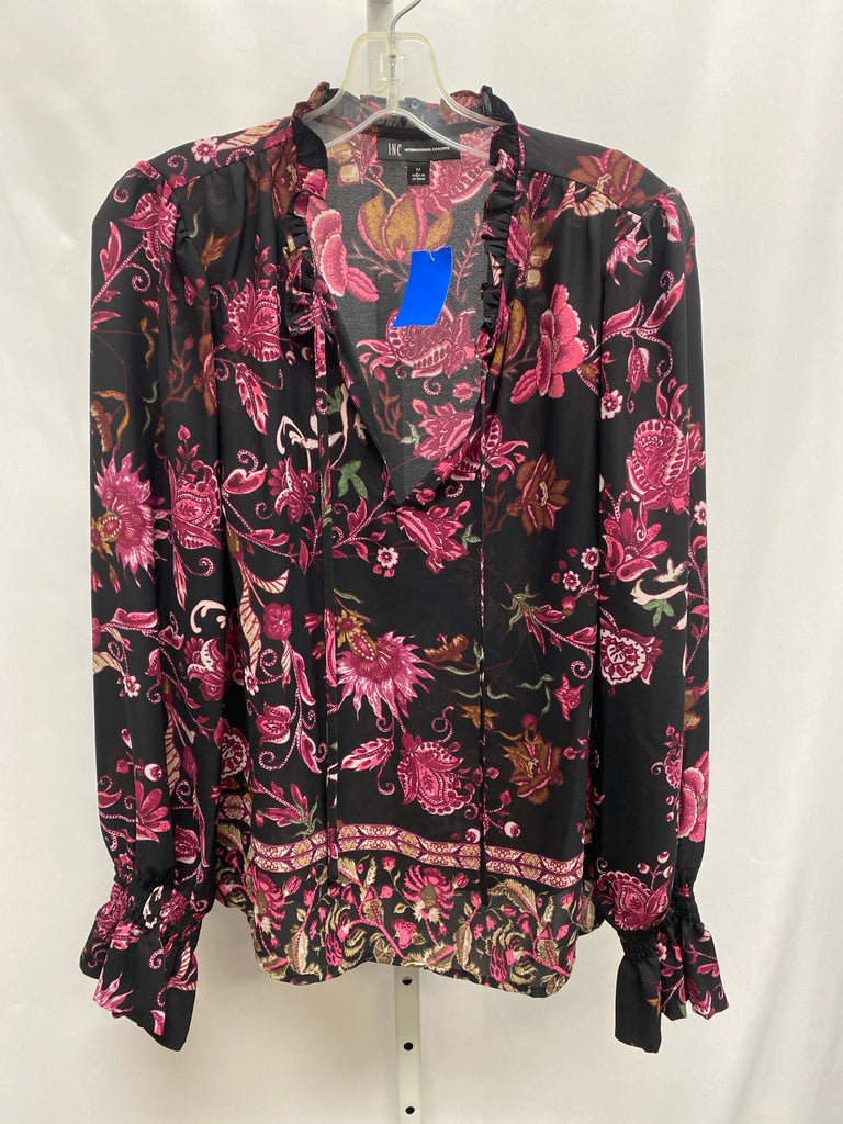 Inc Size Medium Black Floral Long Sleeve Top