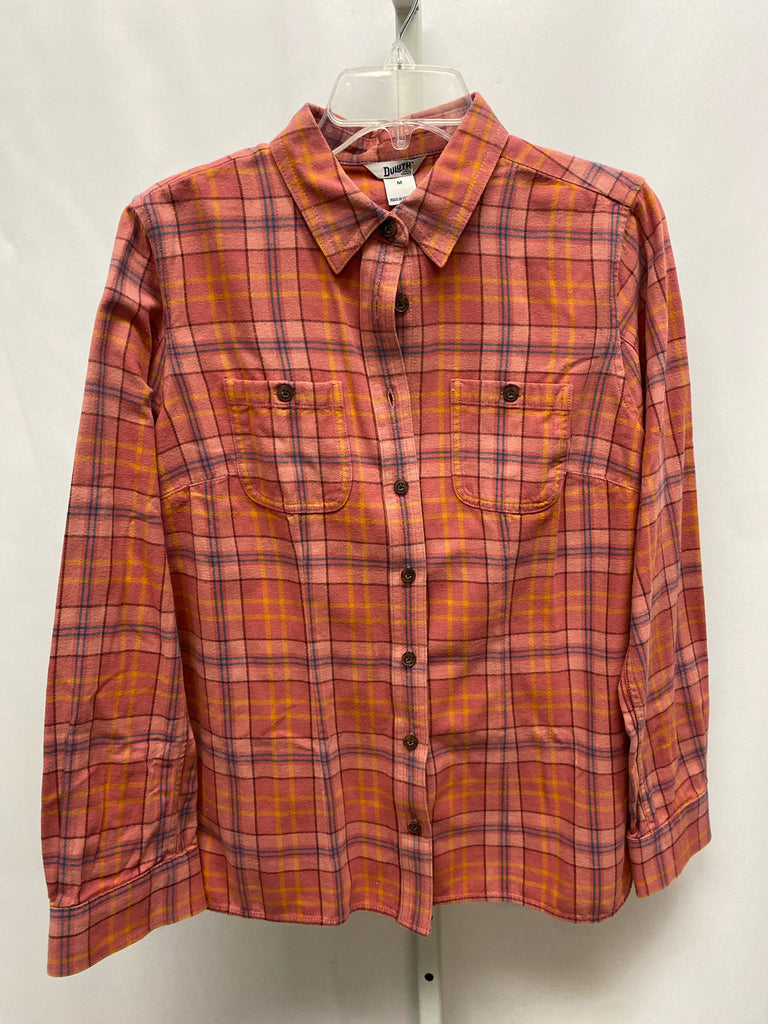 Duluth Size Medium Pink Plaid Long Sleeve Top