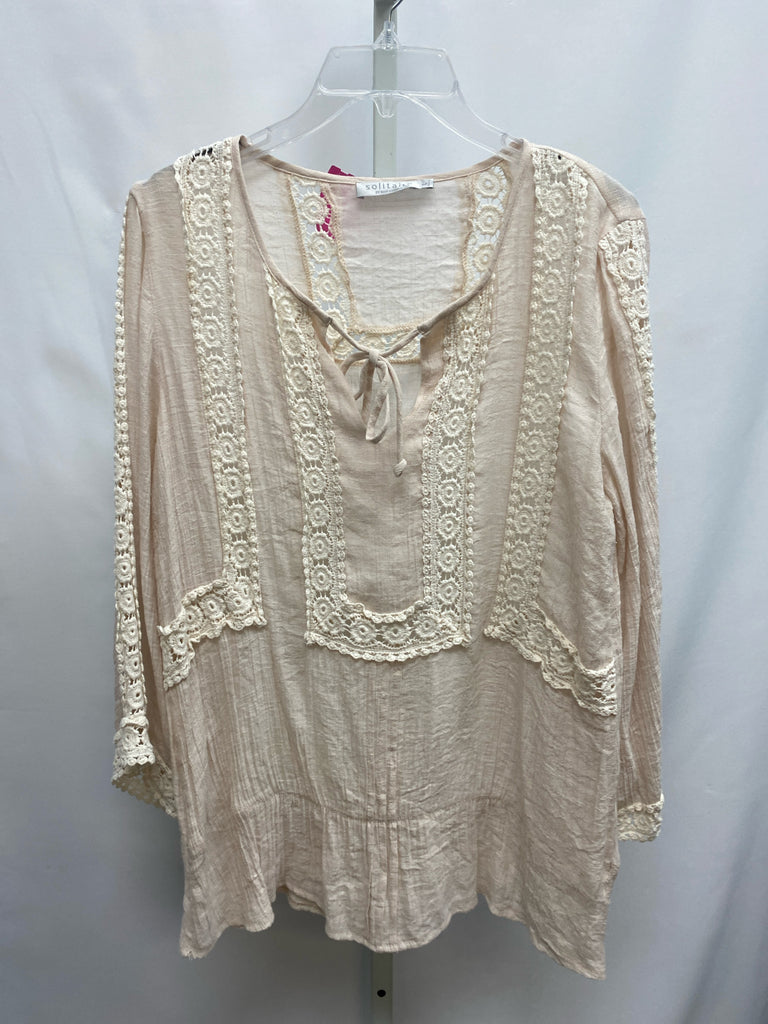 Solitaire Size Large Beige 3/4 Sleeve Top