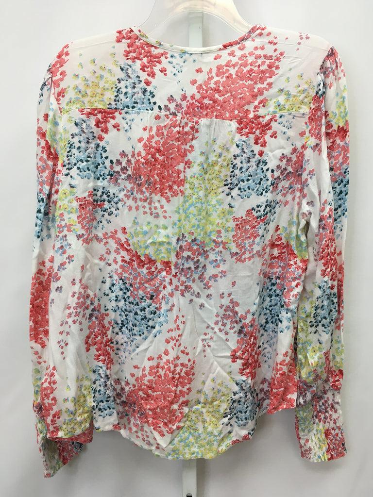 Lucky Brand Size Large White Print Long Sleeve Top