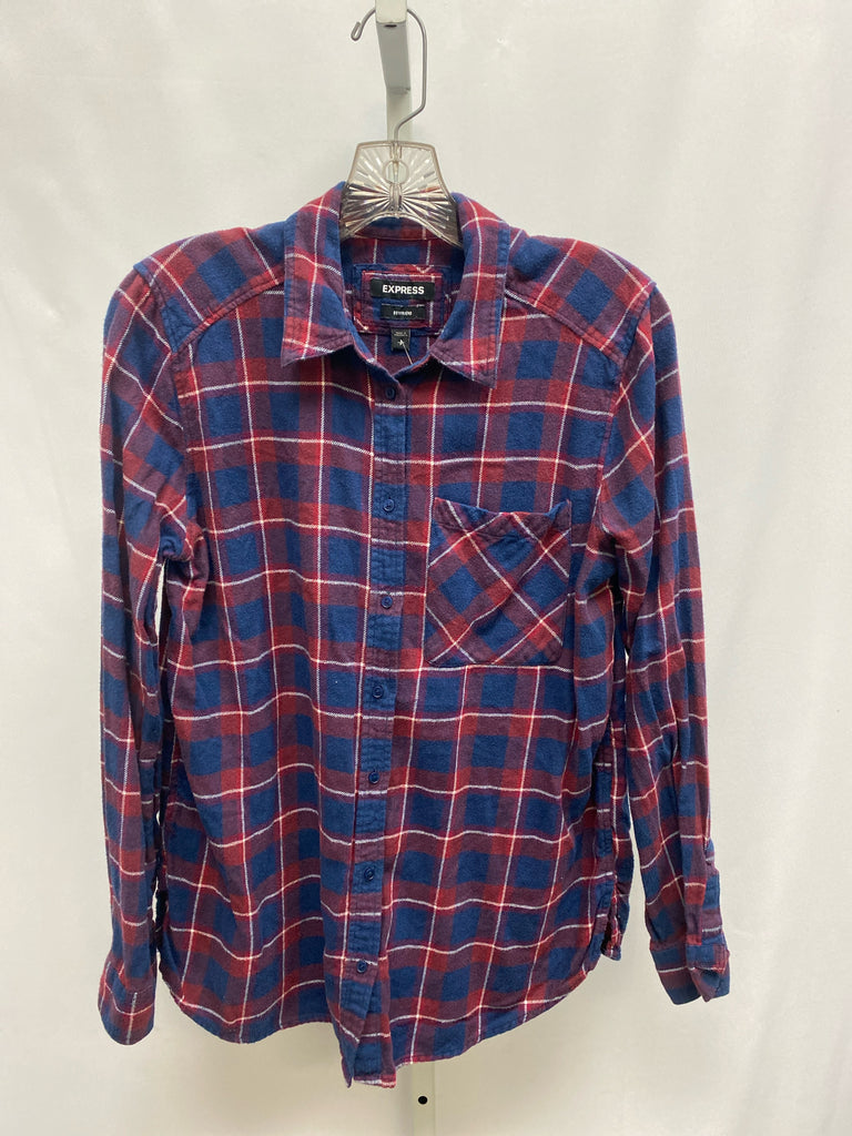 Express Size Small Navy Plaid Long Sleeve Top