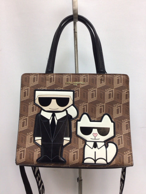 Karl Lagerfeld Brown Monogram Designer Handbag