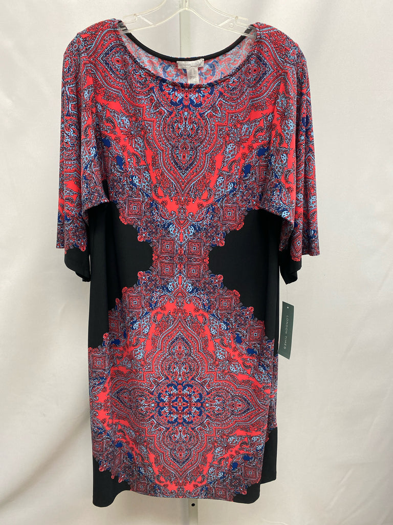 Size 12 London Times Coral Print 3/4 Sleeve Dress