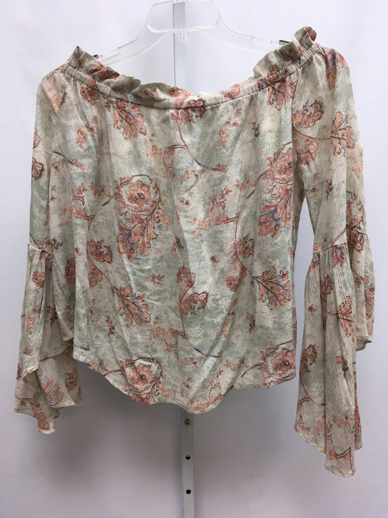 Sun & Shadow Size Small Tan Floral 3/4 Sleeve Top