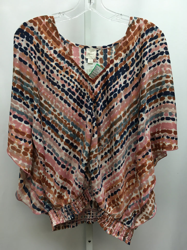 Evereve Size Large Brown Print Short Sleeve Top