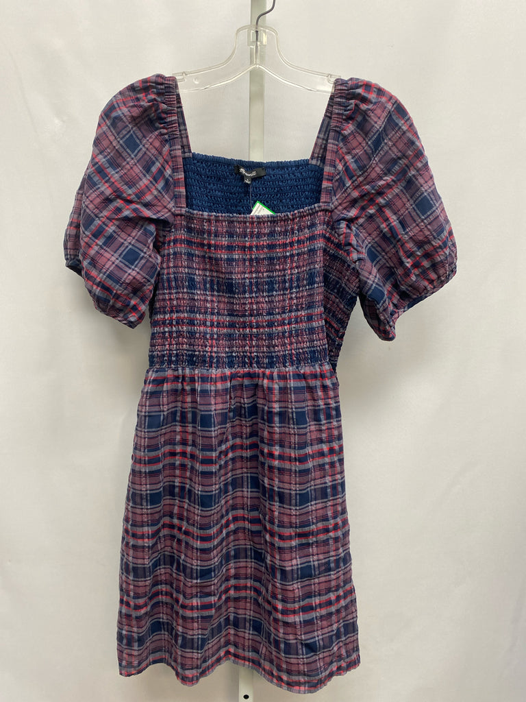 madewell Size Large Blue Plaid Short Sleeve Dress