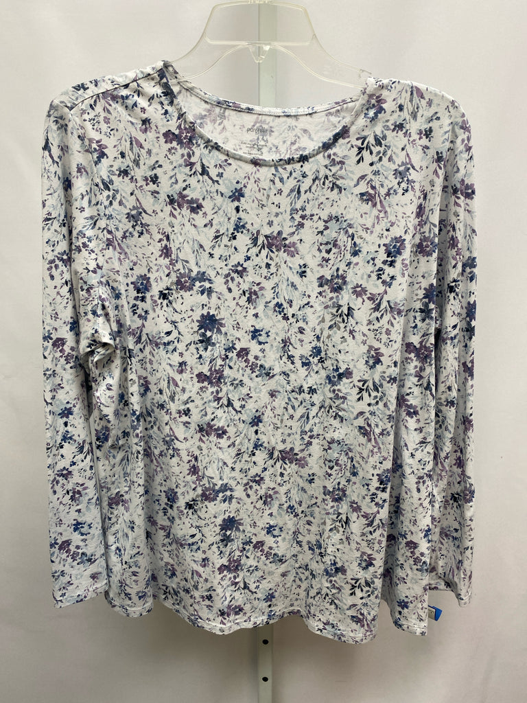 purejill Size Large White Floral Long Sleeve Top