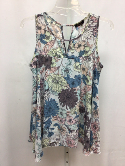 Cupio Size Small White Floral Sleeveless Top