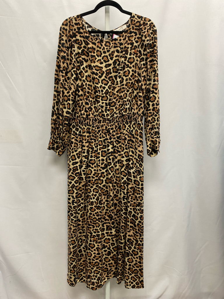 LOFT Size Large Brown animal Long Sleeve Dress