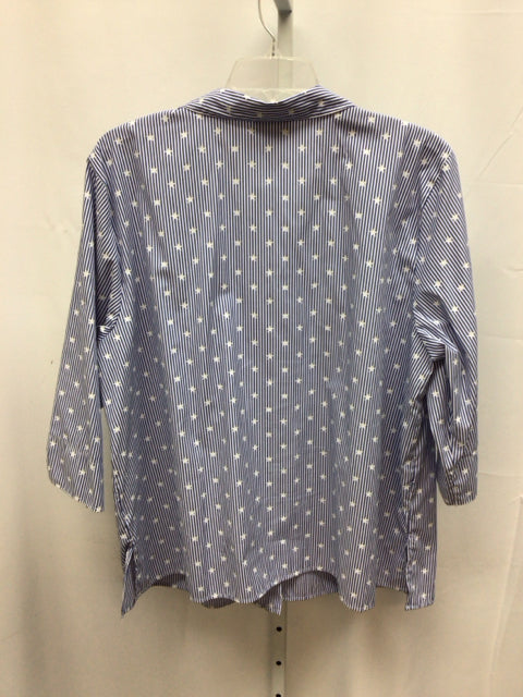 Alfred Dunner Size 3X White/blue 3/4 Sleeve Top