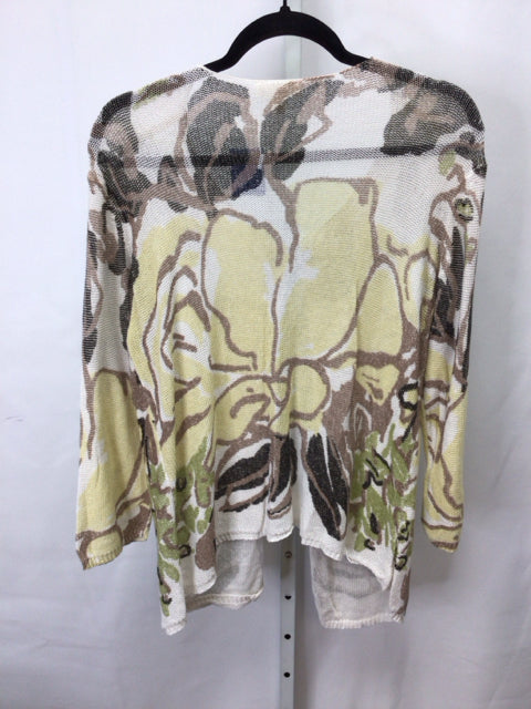 Coldwater Creek Size Large Cream Floral Cardigan