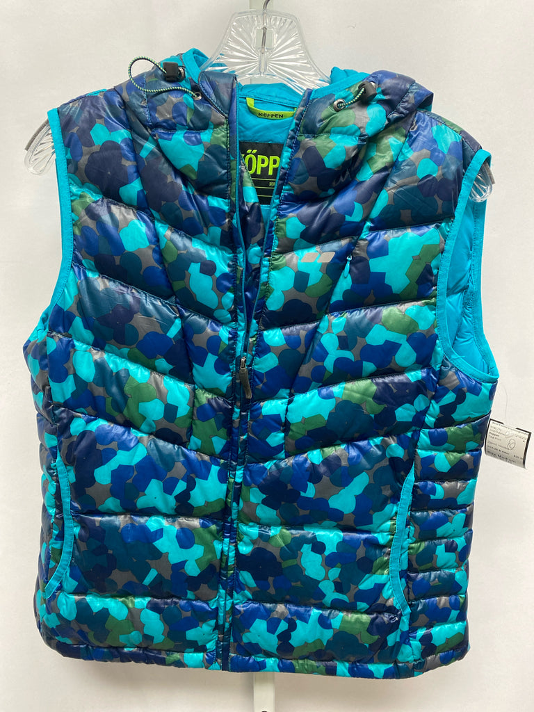 Koppen Size Medium Teal Print Vest/Outerwear