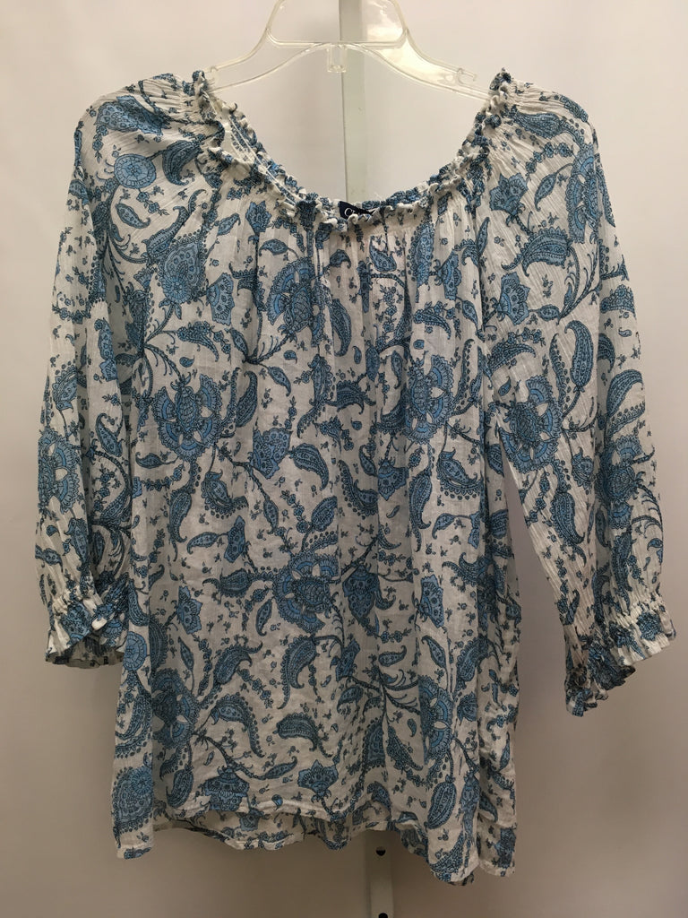 Chaps Size Large Cream/Blue 3/4 Sleeve Top