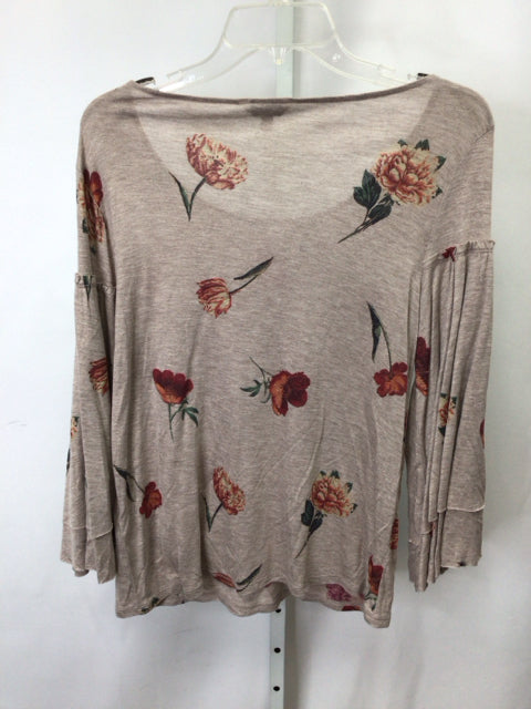 Lucky Brand Size Small Tan Floral Long Sleeve Top