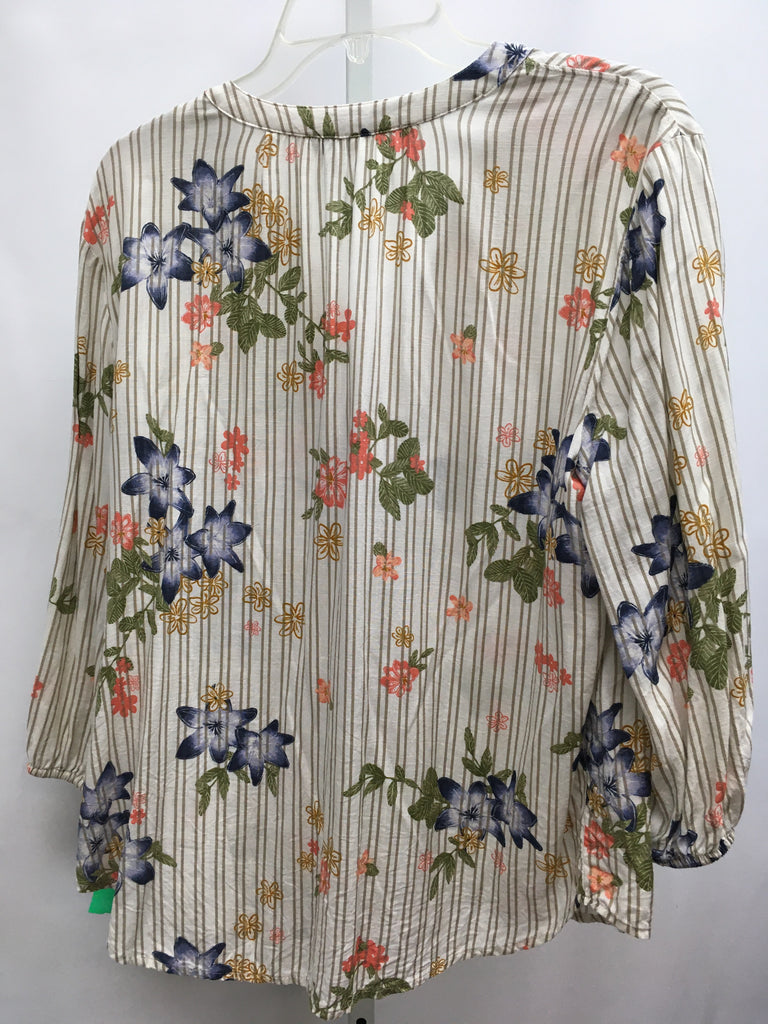 Sonoma Size Large Cream Floral 3/4 Sleeve Top