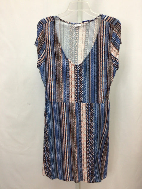 Size L/XL Blue Print Short Sleeve Dress