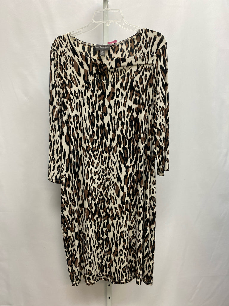 Travelers by chico's Size Chico's 3 (X-large) Beige Print 3/4 Sleeve Dress