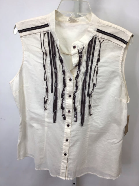 Coldwater Creek Size XLarge Cream/Brown Sleeveless Top