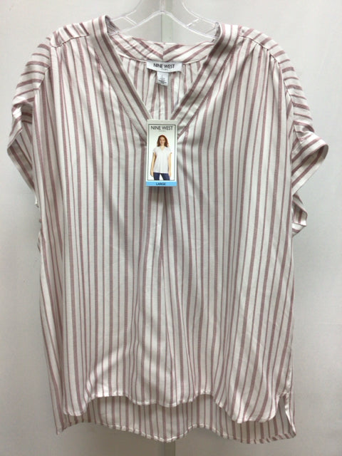 Nine West Size Large White/REd Short Sleeve Top