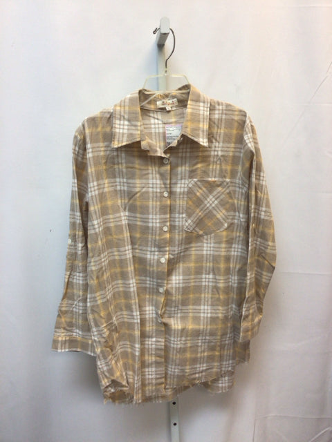 Size Large Gray Plaid Long Sleeve Top
