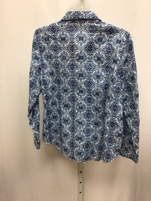 Alfred Dunner Size Small Blue Print Long Sleeve Top