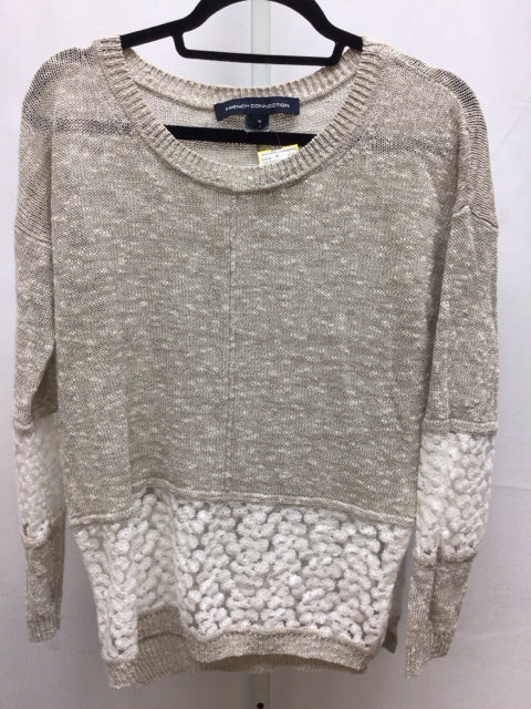 French Connection Size Medium Tan/Cream Long Sleeve Sweater