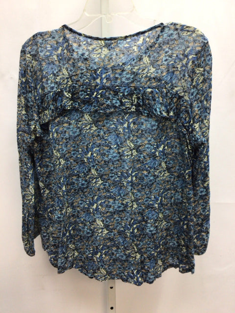 Lucky Brand Size Large Blue Floral 3/4 Sleeve Top