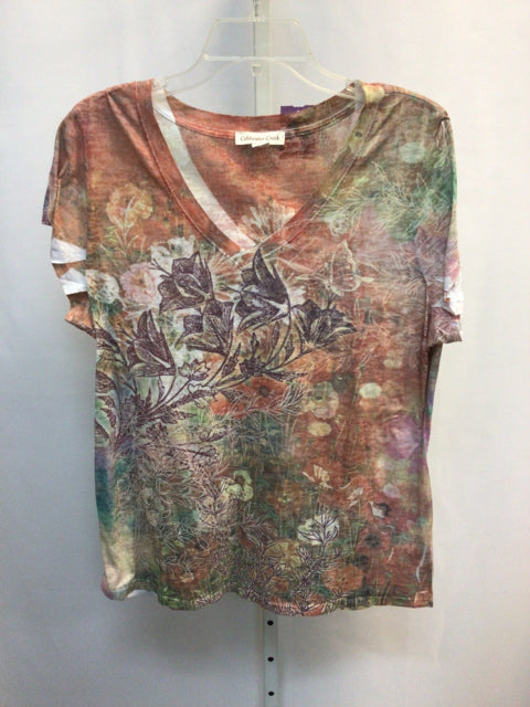 Coldwater Creek Size XL Coral Print Short Sleeve Top