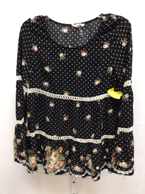 entro Size Large Black Floral Long Sleeve Top