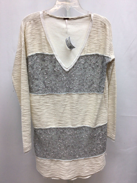 Free People Size Small Gray/Cream Long Sleeve Top