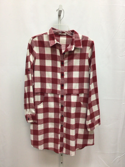Size M Red Plaid Long Sleeve Dress