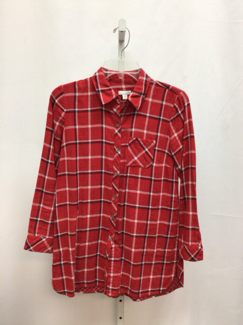jjill Size XS Red Plaid Long Sleeve Tunic
