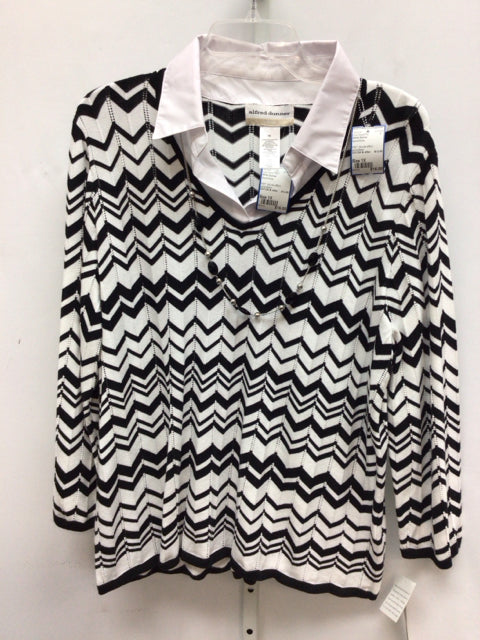 Alfred Dunner Size 1X Black/White Long Sleeve Top