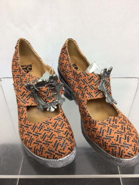John Fluevog Size 10 Orange Print Designer Shoe