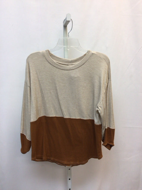 BLU PEPPER Size Small Cream/Brown Long Sleeve Top