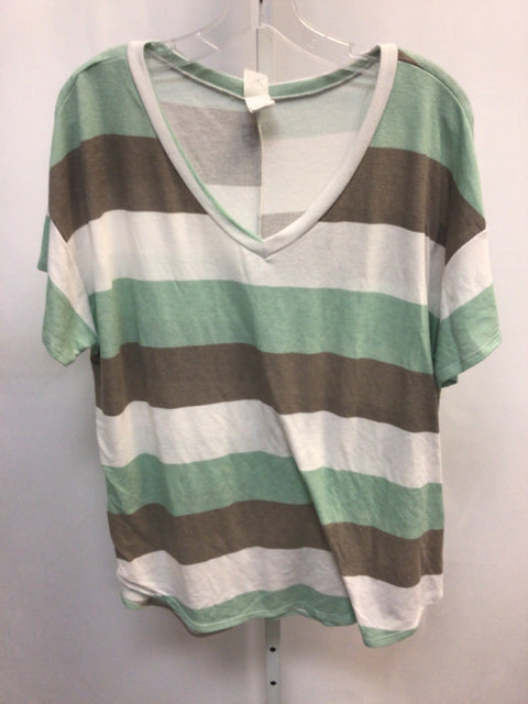 Size XL Olive Stripe Short Sleeve Top