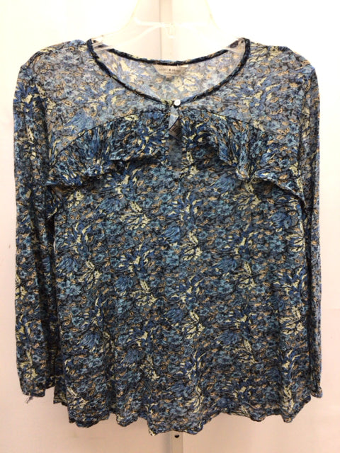 Lucky Brand Size Large Blue Floral 3/4 Sleeve Top
