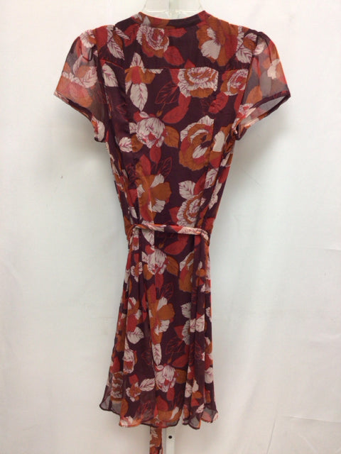 Size 10 JBS Maroon Print Short Sleeve Dress