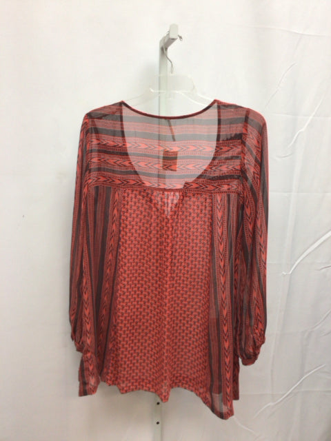 Free People Size Large Coral/Brown Long Sleeve Top