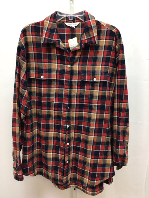 Old Navy Size LT Tan/Navy Flannel Shirt
