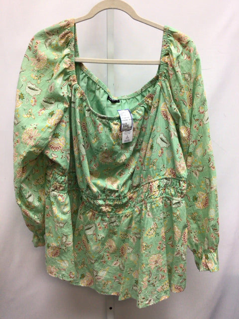Torrid Size 3X Green Floral Long Sleeve Top