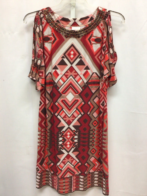 Size Large Chico's Red/Brown Cold Shoulder Dress