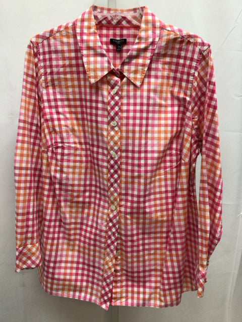 Talbots Size 1X Pink Plaid Long Sleeve Top