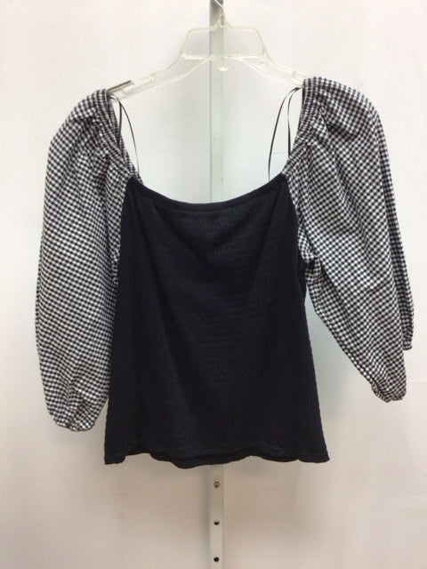 WhoWhatWear Size Large Black/White 3/4 Sleeve Top