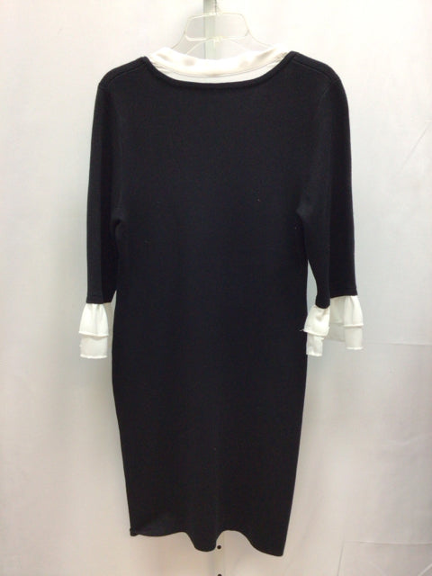 Size Large Nina Leonard Black/White Long Sleeve Dress